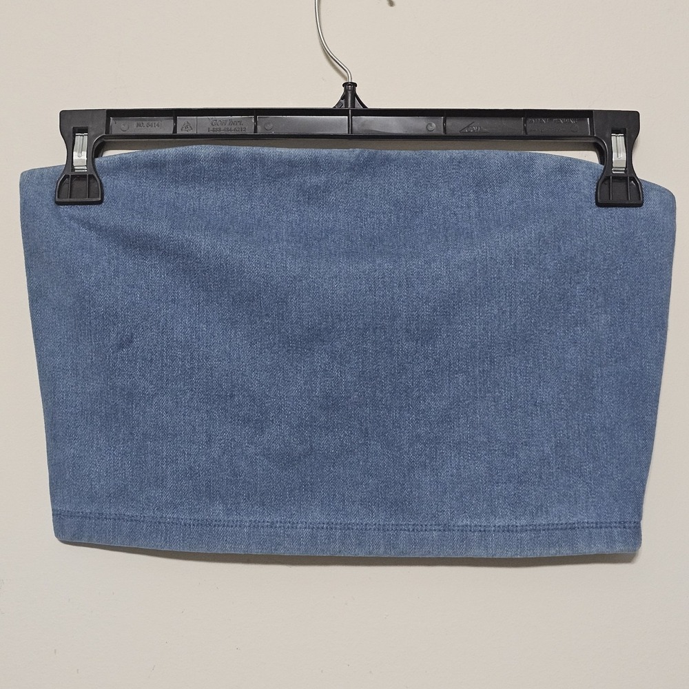 Susana Monaco Women's Top Large Blue Denim Tube Cropped Stretch Sleeveless 0294โ